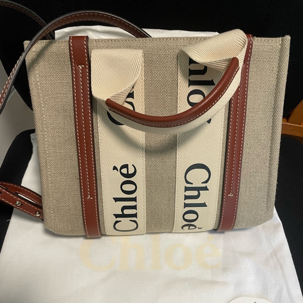 Chloé small woody linen tote